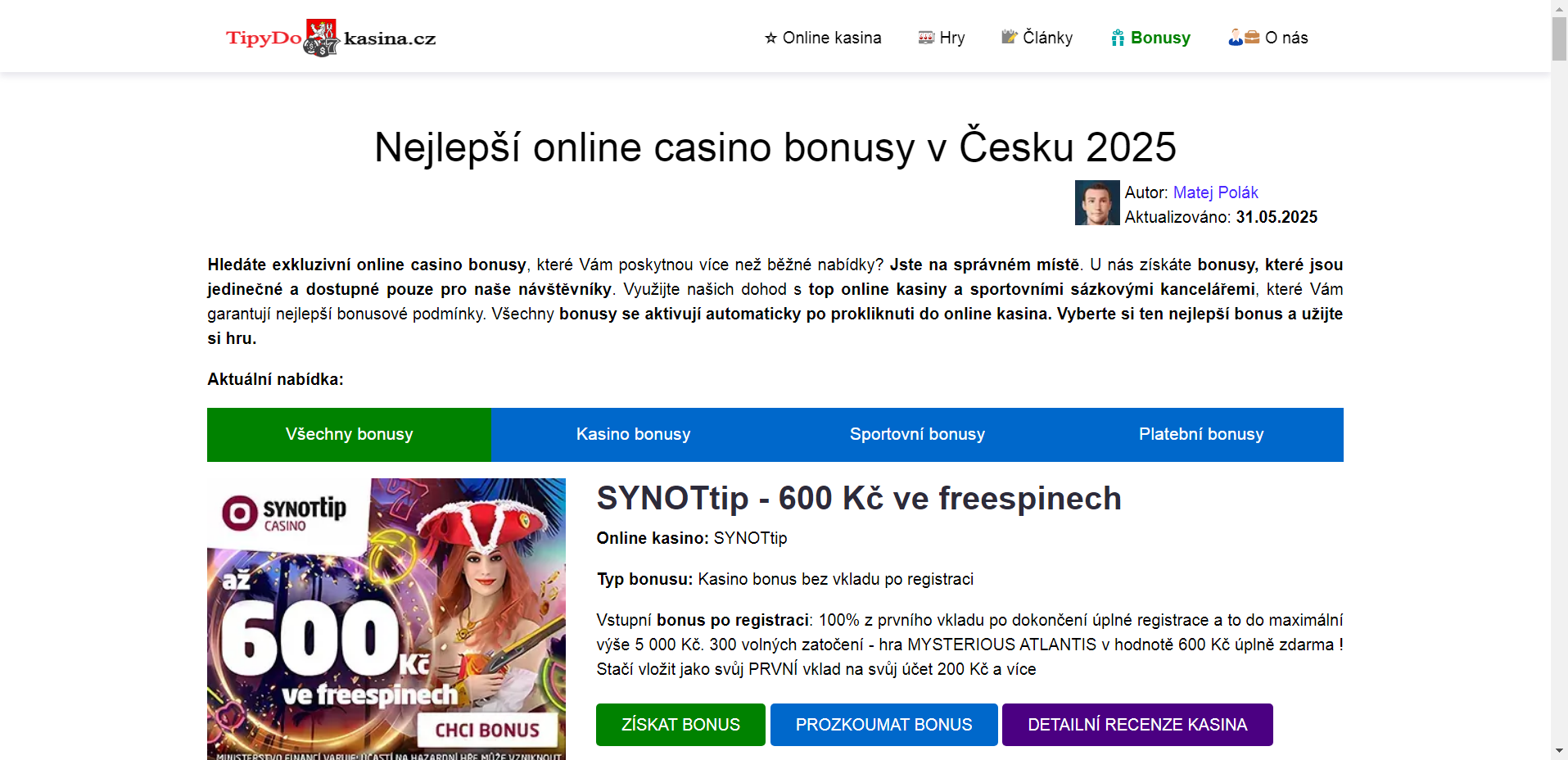 nejvýhodnější kasino bonusy